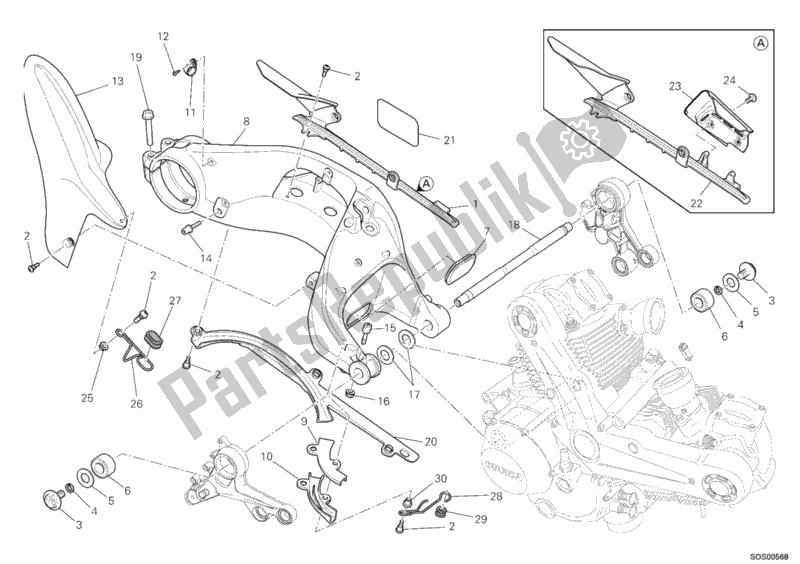 All parts for the Swing Arm of the Ducati Monster 1100 EVO ABS 2012